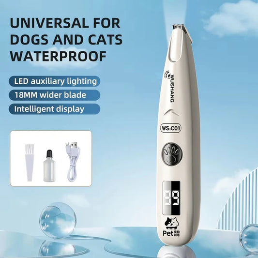 Pet Grooming Trimmer with LED Light – Cordless Waterproof Clipper for Dogs & Cats, Paws, Face & Sanitary Areas